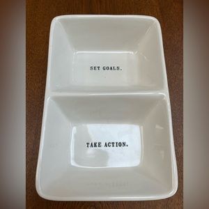 Rae Dunn 2sectioned dish for jewelry, desk, kitchen, whatever’s! 5 x 7.5”.